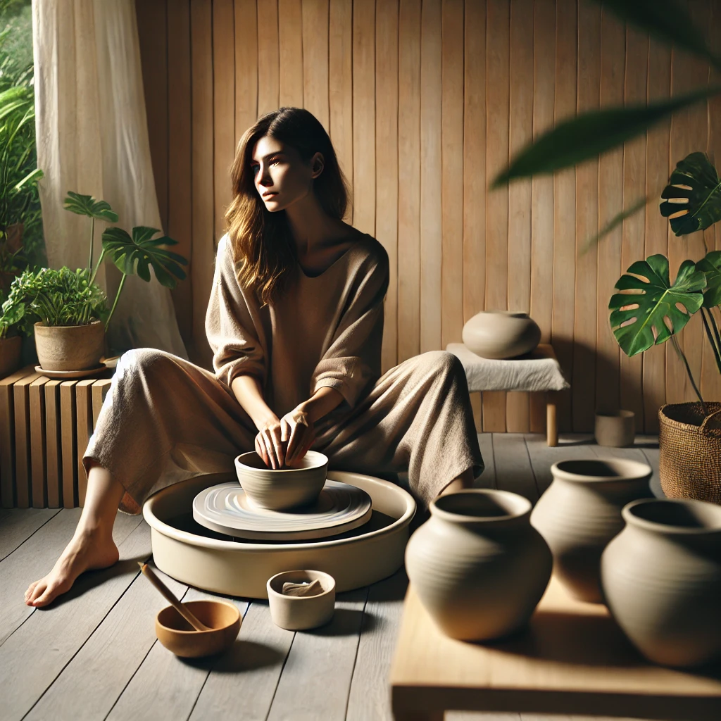 femme qui fait de la poterie dans une ambiance zen