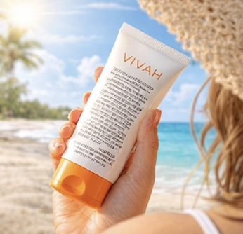 une crème solaire dans une main